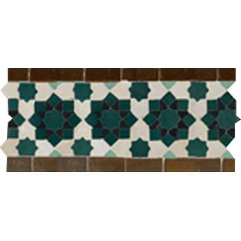 Mosaic House Moroccan tile Tarceeh 1-19-24-6-12  White Brown Sea Green Black Light Green  zellige, mosaic, zellij, border, glaze, traditional, intricate, stars 